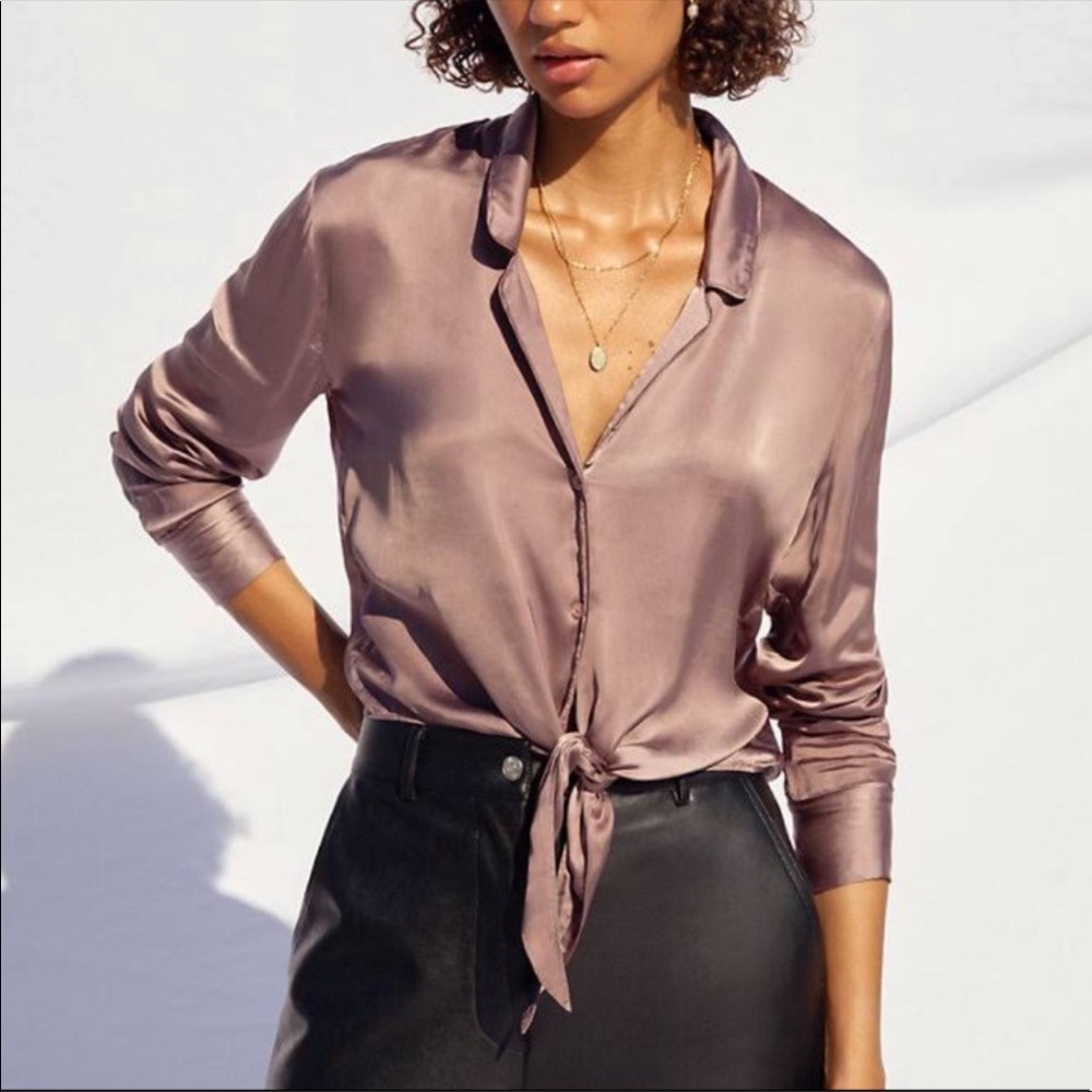Aritzia Wilfred Satin Tie Front Blouse
